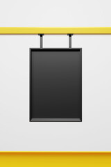 3D rendering of black information bord or display hanging isolated on white background. 