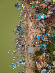 Bird-eye view of the river Ganga in Varanasi 
