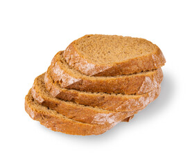 Slices of rye bread isolated on a white background.Healthy sliced loaf, proper nutrition and a healthy lifestyle.Use for labels, posters and web design.