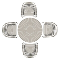 Summer table with four chairs isolated on a white background. 3D. View from above. Vector illustration