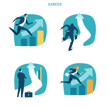 Career progress. Set of business vector illustration.
