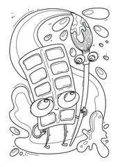 Children's coloring page with funny characters paint and brush, vector illustration