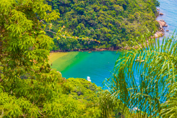 Fototapeta na wymiar Green lagoon on Ilha Grande Abraao beach panorama Brazil.