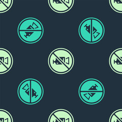 Green and beige Prohibition sign no video recording icon isolated seamless pattern on blue background. Vector