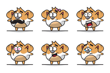 Illustration Bundle Set Vector Graphic of Adorable Baby Dog Character with Different Expression..
