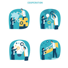 Business Cooperation. Teamwork. Set of business vector illustration.