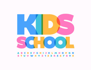 Vector creative Sign Kids School. Colorful bright Font. Watercolor Alphabet Letters and Numbers set