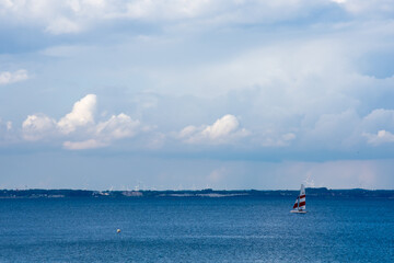 boat on the sea. coastline in Germany. baltic ocean. north Germany.