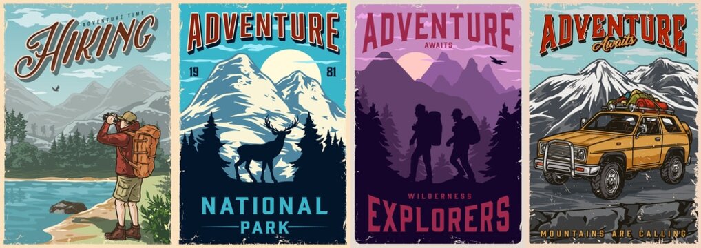 Camping and hiking vintage posters