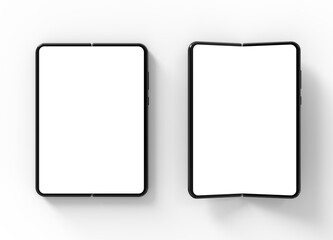 Foldable Smart phone empty screen 3D illustration on the white background
