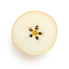 Isolated half pear with seeds on white background 
