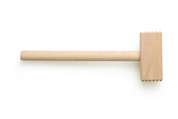 Isolated wooden mallet for meat on white background