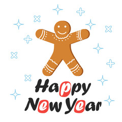 red striped Christmas and New Year's minimal simple postcard with gingerbread man and space for your text.