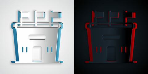 Paper cut Football stadium icon isolated on grey and black background. Football arena. Paper art style. Vector