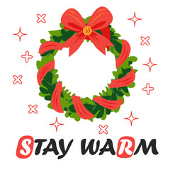 Fototapeta na wymiar Merry christmas and Happy new year greeting card. Christmas wreath, sketch drawing for your design.
