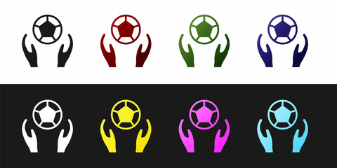 Set Soccer football ball icon isolated on black and white background. Sport equipment. Vector