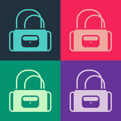 Pop art Sport bag icon isolated on color background. Vector