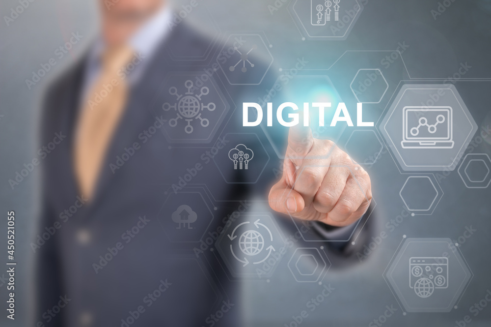Poster digital transformation change management, seo, new technology data and business process strategy, au