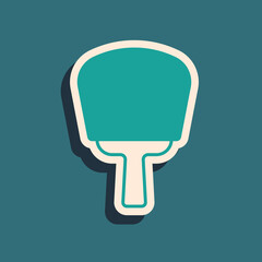 Green Korean hand fan icon isolated on green background. Long shadow style. Vector