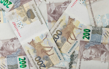 200 reais bills background pattern. Brazilian bank notes