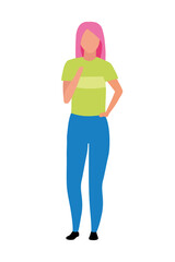 Pink-haired girl semi flat color vector character. Standing figure. Full body person on white. Woman wearing home outfit isolated modern cartoon style illustration for graphic design and animation