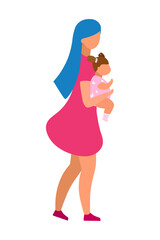 Mother embracing toddler girl semi flat color vector characters. Full body people on white. Parent-child bond isolated modern cartoon style illustration for graphic design and animation