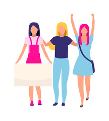 Activists celebrate women empowerment semi flat color vector characters. Full body people on white. Girl power isolated modern cartoon style illustration for graphic design and animation