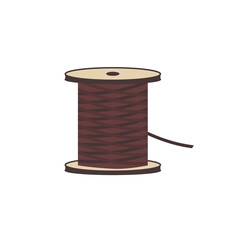 A roll of thread. Sewing reel. Babina with consumables for sewing clothes. Reel, coil or fittings for sewing. Brown threads for needlework. Vector illustration