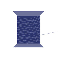A roll of thread. Sewing reel. Babina with consumables for sewing clothes. Reel, coil or fittings for sewing. Blue threads for needlework. Vector illustration