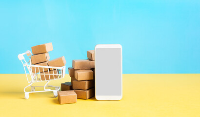 Business ecommerce or online shopping concepts with smartphone and product box