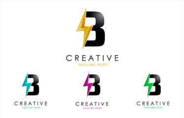 Letter B Lightning Bolt Logo Set Concept. 3d Electrical Logo Design