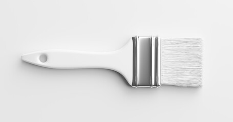 White paint brush or drawing graphic art painting color tool isolated on clean paper background with creative minimal paintbrush design. 3D rendering.