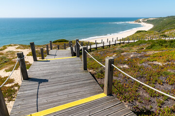 Obraz premium Paredes Panoramic Boardwalk. The beach on the Atlantic Ocean between Polvoeiro and Paredes, Portugal, Europe
