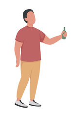 Male with alcohol bottle semi flat color vector character. Standing figure. Full body person on white. Careless man at party isolated modern cartoon style illustration for graphic design and animation
