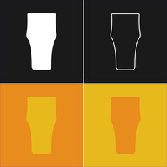 Glass beer. Four types of images. Contour line art in flat style. Silhouette wine glasses on a color background. Restaurant alcoholic illustration for celebration design. Beverage outline icon
