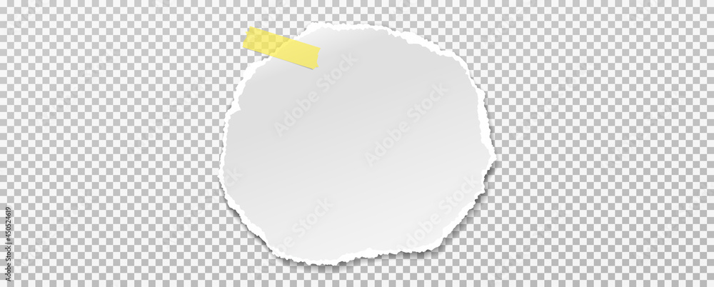 Poster torn, ripped round white paper with soft shadow is on grey squared background for text. vector illus