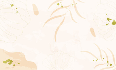 Minimalist pastel background with flowers, leaves with blotches. Spring. Summer.
