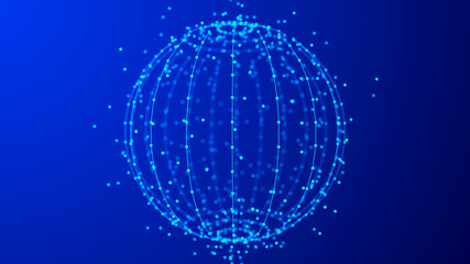 Sphere with moving information particles. Global communication technology. 3D rendering.