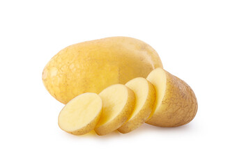 raw potatoes slice isolated on white background, concept used for French Fries.