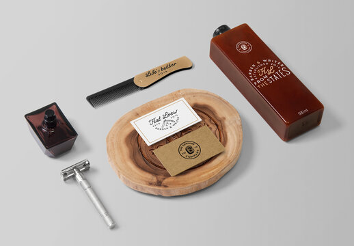 Business Cards with Rectangle Bottle and Comb Mockup