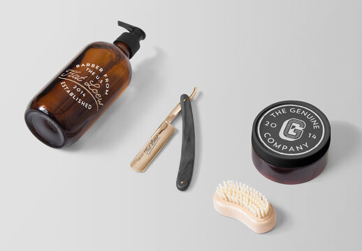 Dispenser Bottle with Razor and Jar Mockup