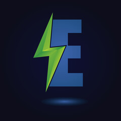Letter E Thunder Bolt Green Energy Logo Concept. Flash Logo.
