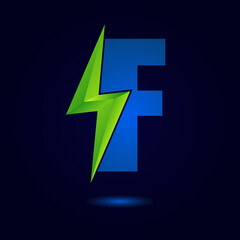 Letter F Thunder Bolt Green Energy Logo Concept. Flash Logo.
