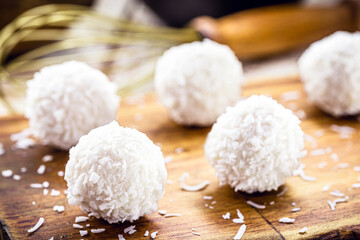 homemade coconut candy, sugarless white coconut balls made with coconut milk, vegan sweet