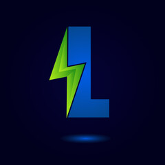 Letter L Thunder Bolt Green Energy Logo Concept. Flash Logo.
