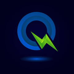 Letter Q Thunder Bolt Green Energy Logo Concept. Flash Logo.
