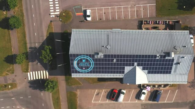 Rooftop Solar panels, charging a electric car concept - 3d render animation