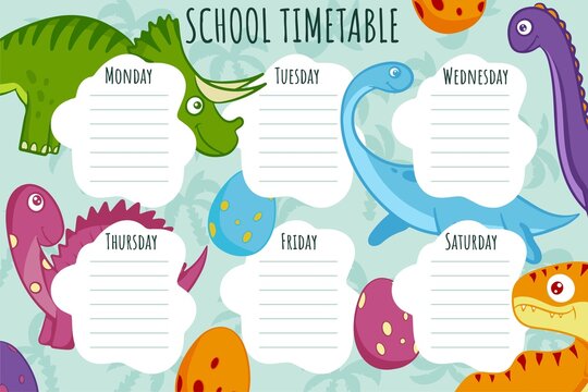 School Timetable. Weekly schedule vector template for school students.