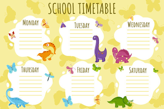 School Timetable. Weekly schedule vector template for school students.