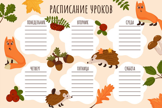 School Timetable. Weekly schedule vector template for school students.